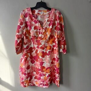 Boden Women's Size‎ 8 Tunic Mini Dress Floral 3/4 Sleeve 100% Linen V-Neck